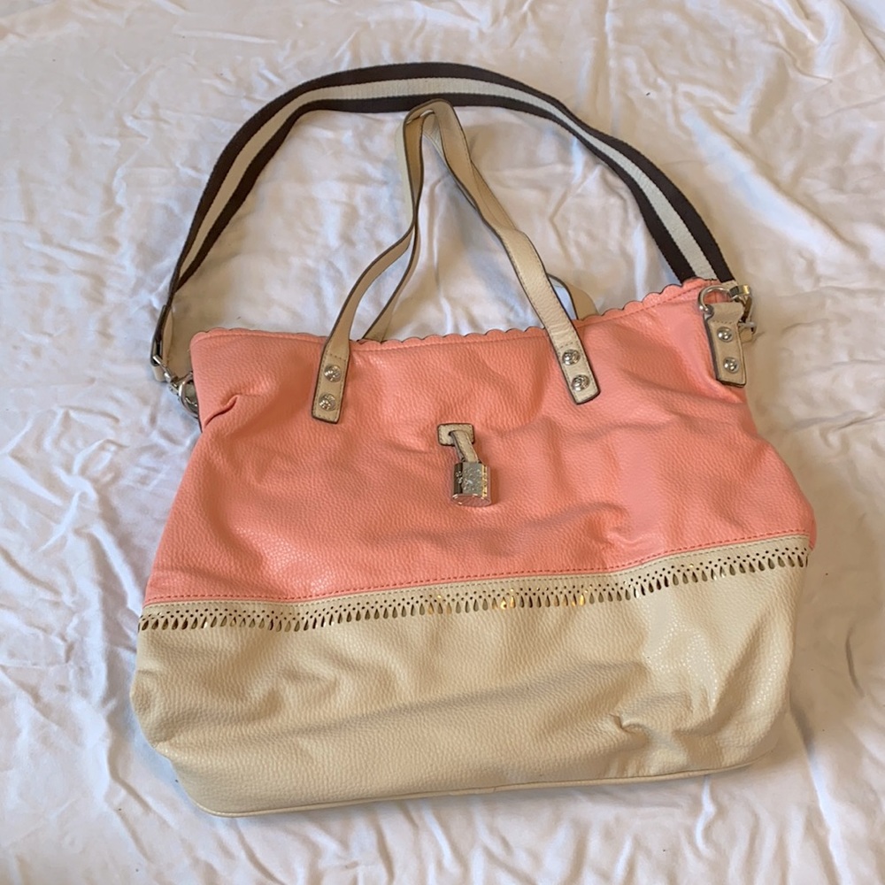 Jessica Simpson large peach and tan tote purse